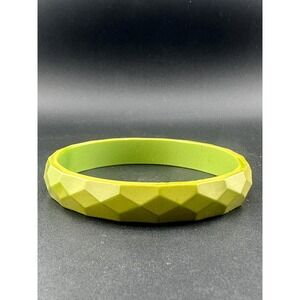 Vintage Olive Green Bakelite Faceted Bangle Bracelet Art Deco 1930s 1940s